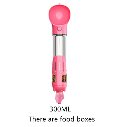 Pet Multi-functional Water Bottle pet Vismera 300ML has food box pink