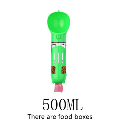 Pet Multi-functional Water Bottle pet Vismera 500ML has food box Green