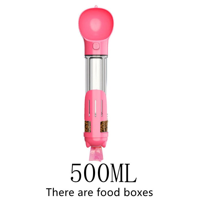 Pet Multi-functional Water Bottle pet Vismera 500ML has food box Pink