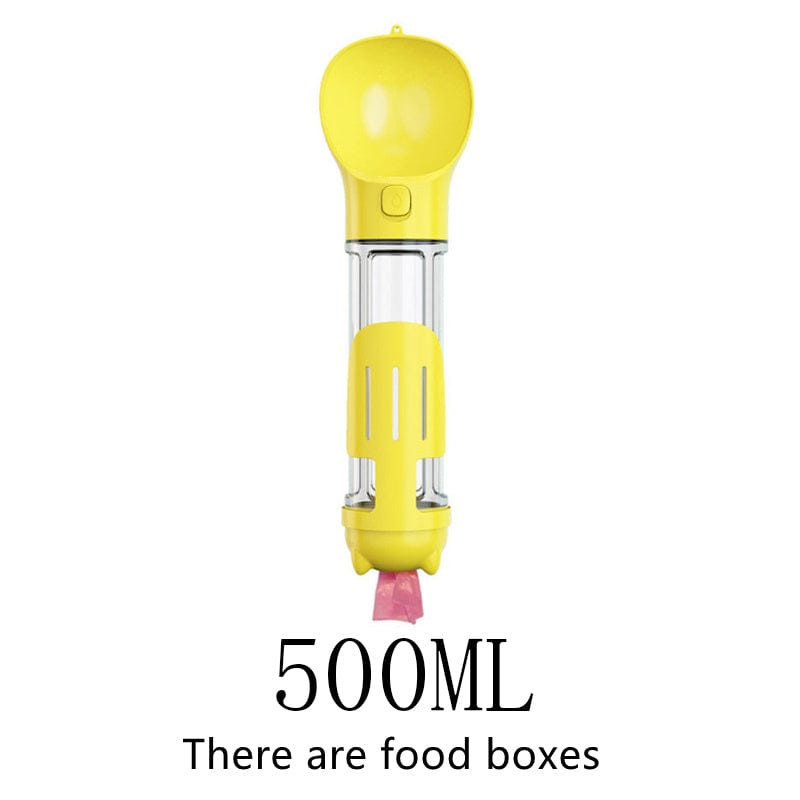 Pet Multi-functional Water Bottle pet Vismera 500ML has food box Yellow
