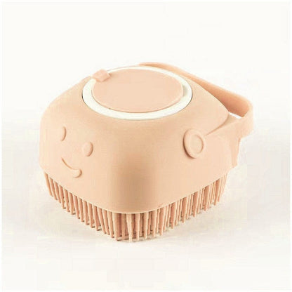Silicone Dog Bath Massage Gloves Brush Pet Cat Bathroom Cleaning Tool Comb Brush For Dog Can Pour Shampoo Dog Grooming Supplies pet Vismera Beige Round shape