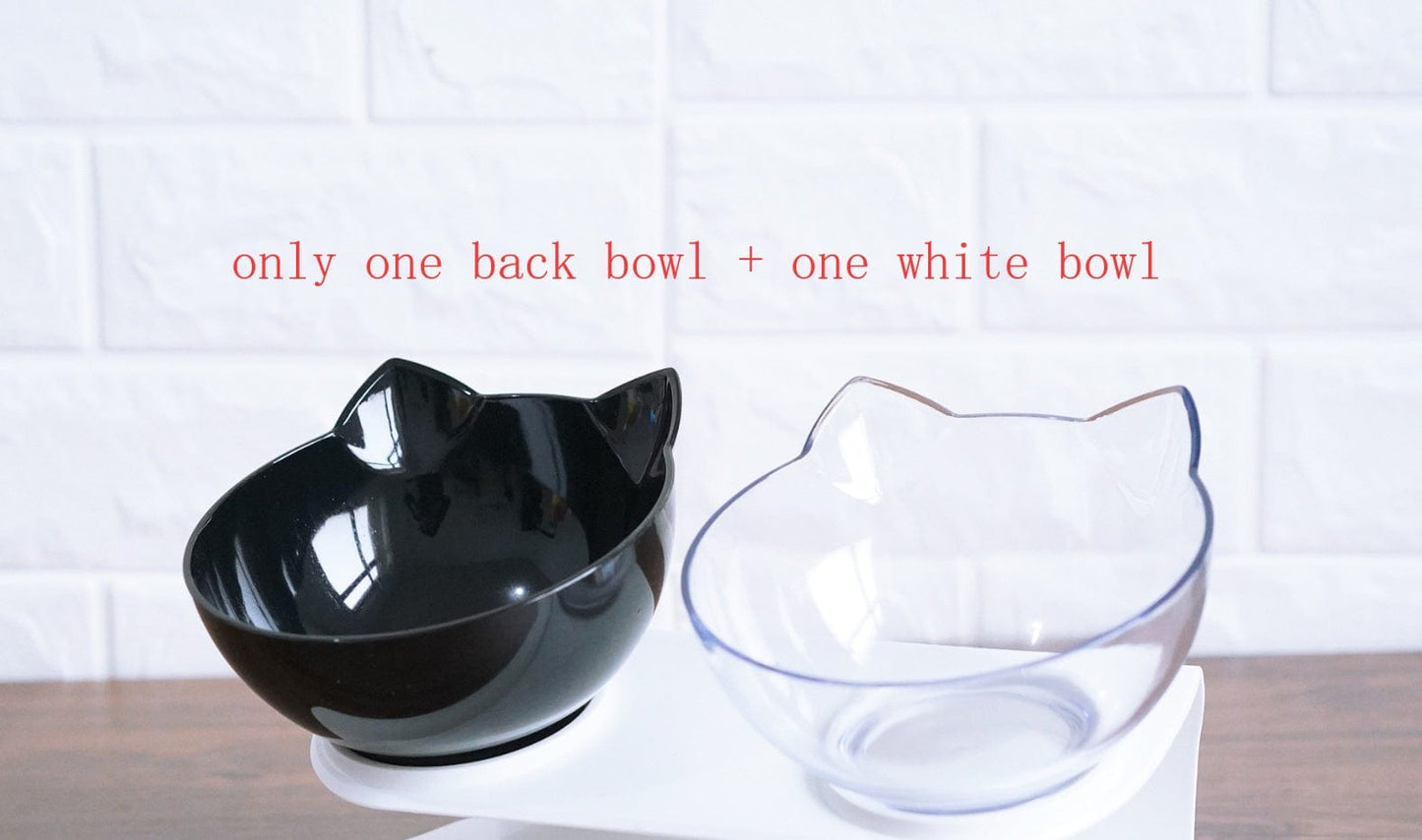 New Inclined Food Cat Ear Oblique Mouth Transparent Single Pet Bowl pet Vismera Black and Clear Q1pcs
