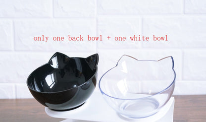 New Inclined Food Cat Ear Oblique Mouth Transparent Single Pet Bowl pet Vismera Black and Clear Q1pcs