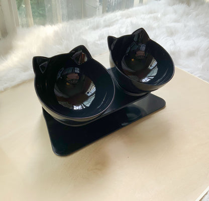 Cat Double Bowl Cat Food Bowl Protects Cervical Vertebra pet Vismera Black double bowl A