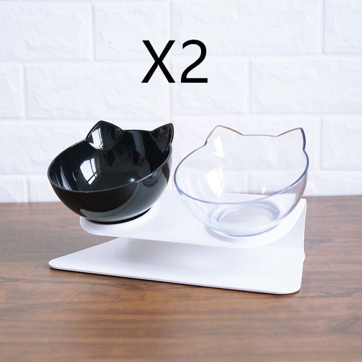 Non Slip Double Cat Bowl With Raised Stand Pet Food Cat Feeder Protect Cervical Vertebra Dog Bowl Transparent Pet Products pet Vismera Black transparent and box2pcs