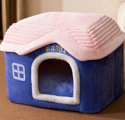 Foldable Dog House Pet Cat Bed Winter Dog Villa Sleep Kennel Removable Nest Warm Enclosed Cave Sofa Pets Supplies pet Vismera Blue Rabbit Large