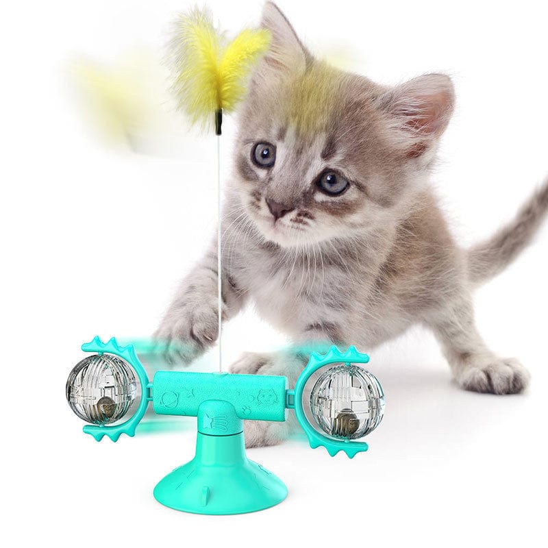 Cat Rotating Windmill Multi-Function Toys Itch Scratching Device Teeth Shining Toy pet Vismera Blue Turntable