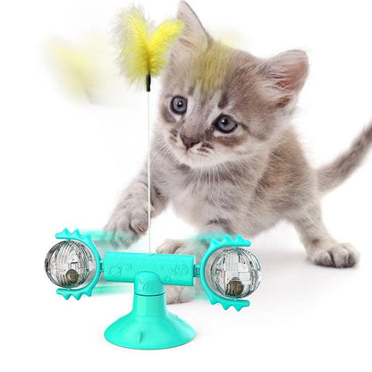 Cat Rotating Windmill Multi-Function Toys Itch Scratching Device Teeth Shining Toy pet Vismera Blue Turntable