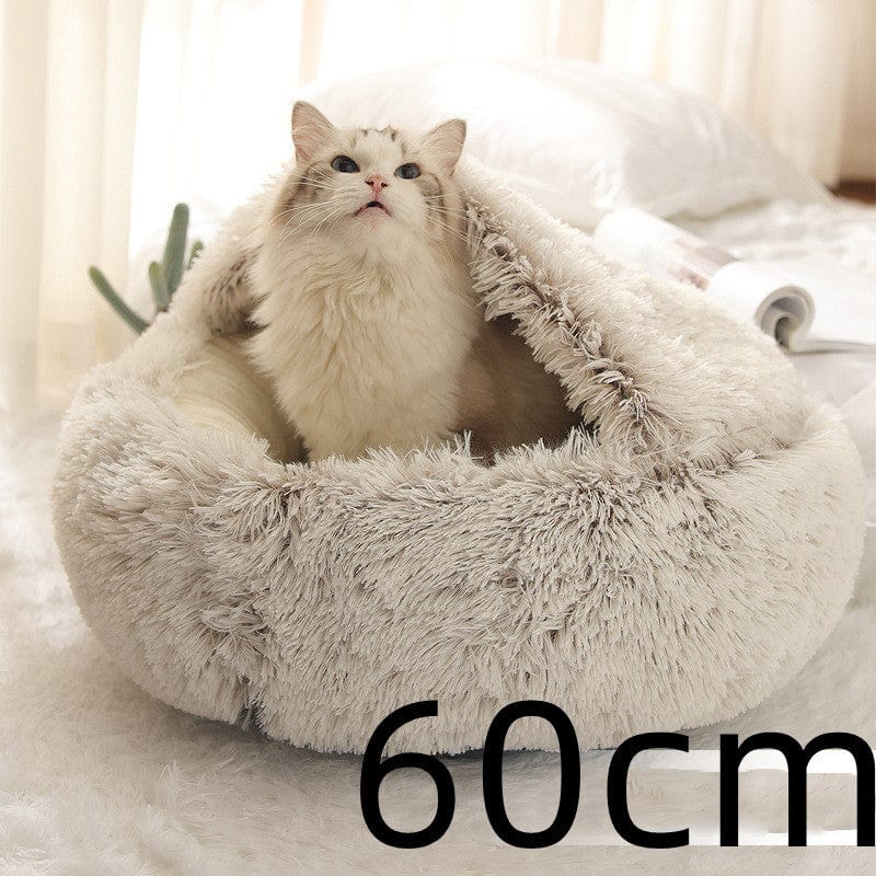 2 In 1 Dog And Cat Bed Pet Winter Bed Round Plush Warm Bed House Soft Long Plush Pets Bed Pet Products pet Vismera Brown