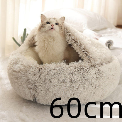 2 In 1 Dog And Cat Bed Pet Winter Bed Round Plush Warm Bed House Soft Long Plush Pets Bed Pet Products pet Vismera Brown