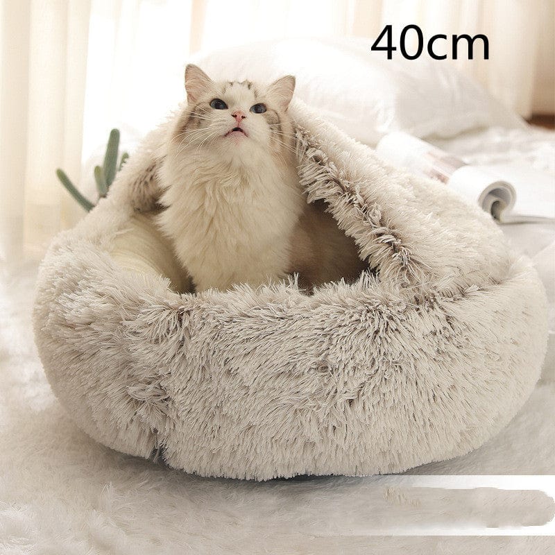 2 In 1 Dog And Cat Bed Pet Winter Bed Round Plush Warm Bed House Soft Long Plush Pets Bed Pet Products pet Vismera Brown 40cm