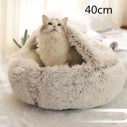 2 In 1 Dog And Cat Bed Pet Winter Bed Round Plush Warm Bed House Soft Long Plush Pets Bed Pet Products pet Vismera Brown 40cm