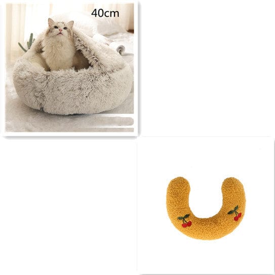 2 In 1 Dog And Cat Bed Pet Winter Bed Round Plush Warm Bed House Soft Long Plush Pets Bed Pet Products pet Vismera Brown 40cm setA
