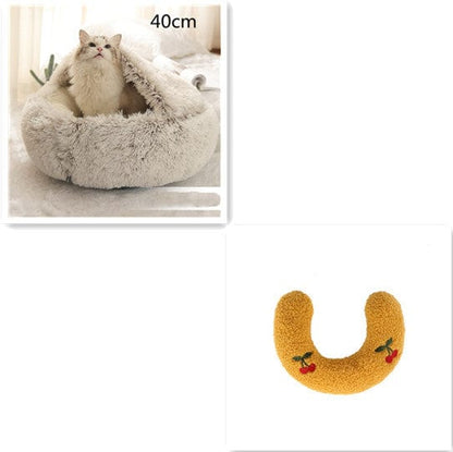 2 In 1 Dog And Cat Bed Pet Winter Bed Round Plush Warm Bed House Soft Long Plush Pets Bed Pet Products pet Vismera Brown 40cm setA