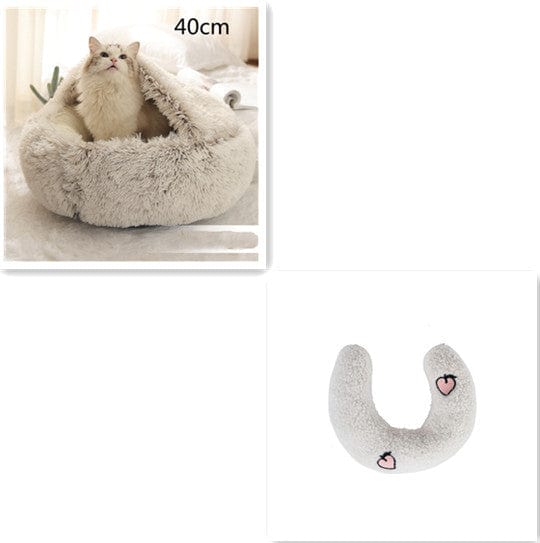 2 In 1 Dog And Cat Bed Pet Winter Bed Round Plush Warm Bed House Soft Long Plush Pets Bed Pet Products pet Vismera Brown 40cm setB