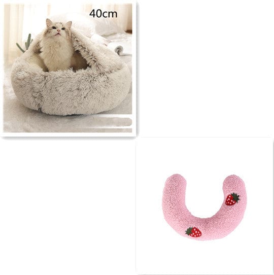 2 In 1 Dog And Cat Bed Pet Winter Bed Round Plush Warm Bed House Soft Long Plush Pets Bed Pet Products pet Vismera Brown 40cm setC