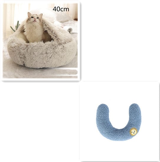 2 In 1 Dog And Cat Bed Pet Winter Bed Round Plush Warm Bed House Soft Long Plush Pets Bed Pet Products pet Vismera Brown 40cm setD