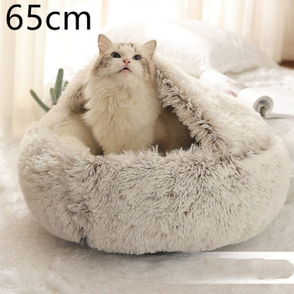 2 In 1 Dog And Cat Bed Pet Winter Bed Round Plush Warm Bed House Soft Long Plush Pets Bed Pet Products pet Vismera Brown 65cm