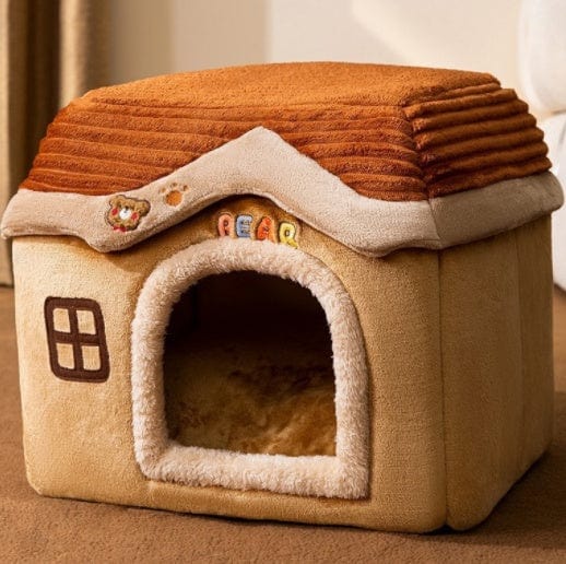 Foldable Dog House Pet Cat Bed Winter Dog Villa Sleep Kennel Removable Nest Warm Enclosed Cave Sofa Pets Supplies pet Vismera Brown Bear Castle Large
