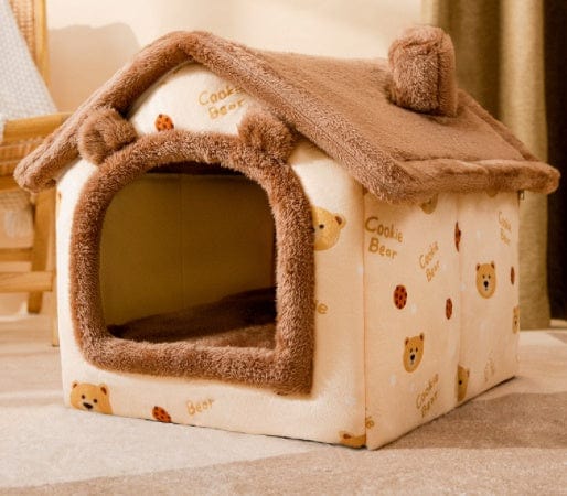 Foldable Dog House Pet Cat Bed Winter Dog Villa Sleep Kennel Removable Nest Warm Enclosed Cave Sofa Pets Supplies pet Vismera Brown bear Large