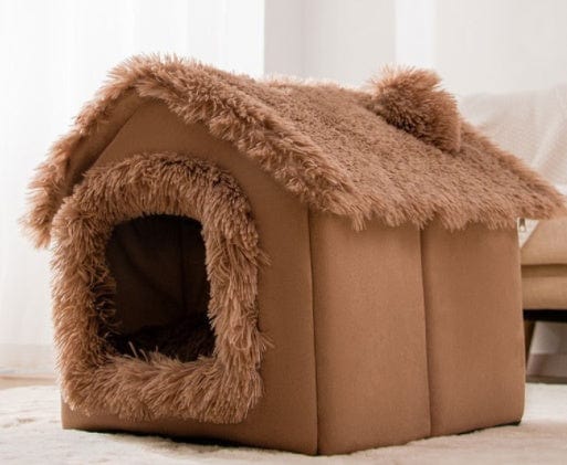 Foldable Dog House Pet Cat Bed Winter Dog Villa Sleep Kennel Removable Nest Warm Enclosed Cave Sofa Pets Supplies pet Vismera Brown Snow House Large