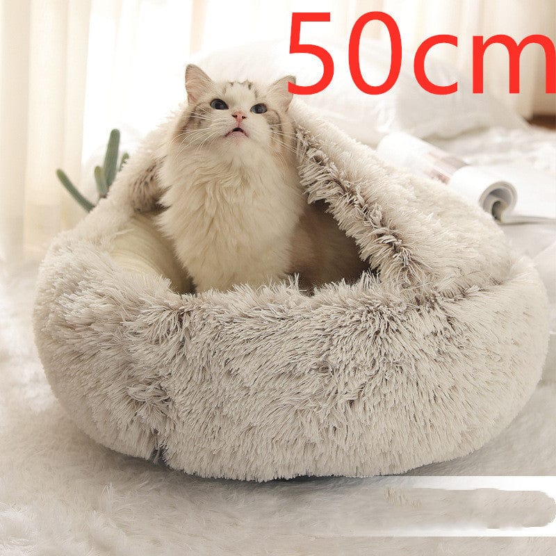 2 In 1 Dog And Cat Bed Pet Winter Bed Round Plush Warm Bed House Soft Long Plush Pets Bed Pet Products pet Vismera Brown50cm