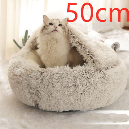 2 In 1 Dog And Cat Bed Pet Winter Bed Round Plush Warm Bed House Soft Long Plush Pets Bed Pet Products pet Vismera Brown50cm