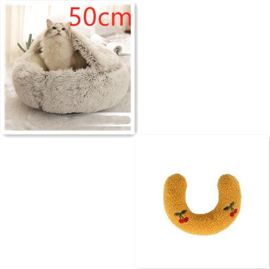 2 In 1 Dog And Cat Bed Pet Winter Bed Round Plush Warm Bed House Soft Long Plush Pets Bed Pet Products pet Vismera Brown50cm SetA