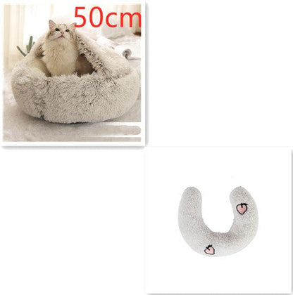 2 In 1 Dog And Cat Bed Pet Winter Bed Round Plush Warm Bed House Soft Long Plush Pets Bed Pet Products pet Vismera Brown50cm SetB