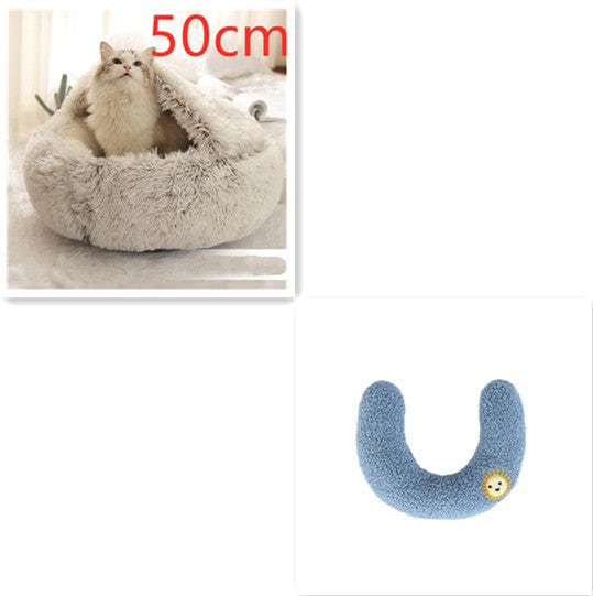 fashion novaa pet Brown50cm SetD 2 In 1 Dog And Cat Bed Pet Winter Bed Round Plush Warm Bed House Soft Long Plush Pets Bed Pet Products