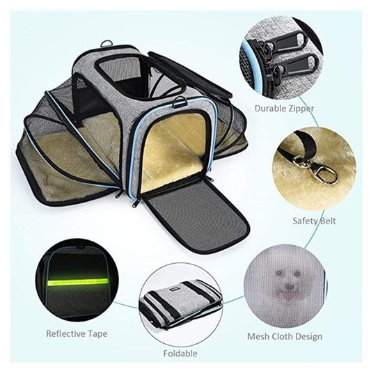Carrier For Cat Pet Airline Approved Expandable Foldable Soft Dog Carrier Opened Doors Reflective Tapes Cat Travel Bag pet Vismera