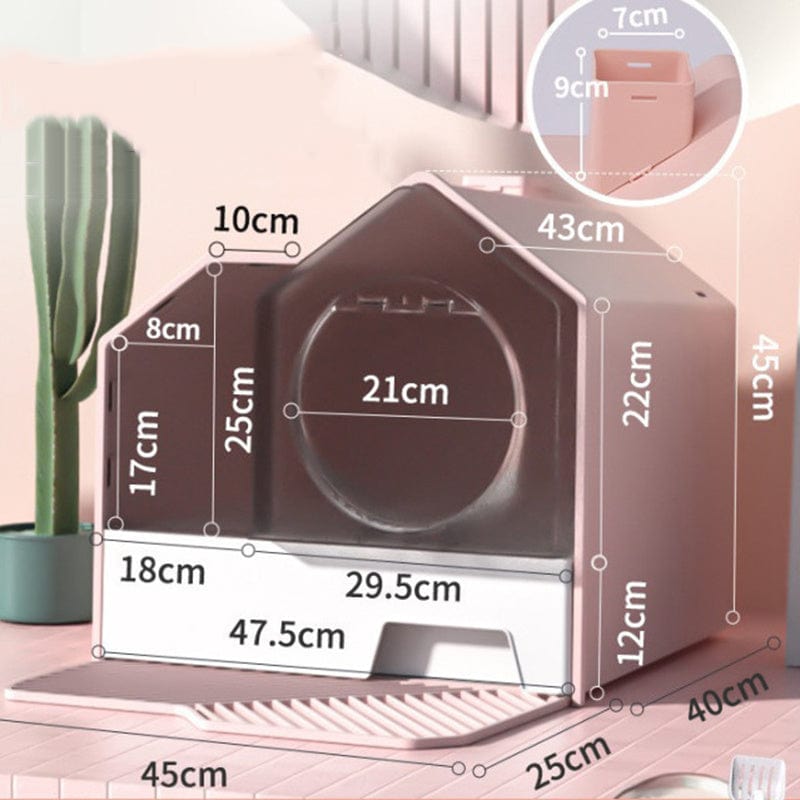 Fully Enclosed Household Anti-splash Drawer Type Odor-proof Cat Litter Box pet Vismera Cherry blossom pink Extra Large