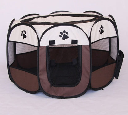 Fast folding octagonal pet fence, 600D Oxford cloth, waterproof and catching cat, dog cage, pet cage pet Vismera Coffee 74x74x43CM