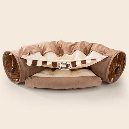 Collapsible Cat Tunnel Durable Washable Collapsible pet Vismera Coffee