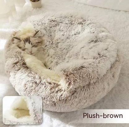 fashion novaa pet Coffee plush 80cm 2 In 1 Dog And Cat Bed Pet Winter Bed Round Plush Warm Bed House Soft Long Plush Pets Bed Pet Products