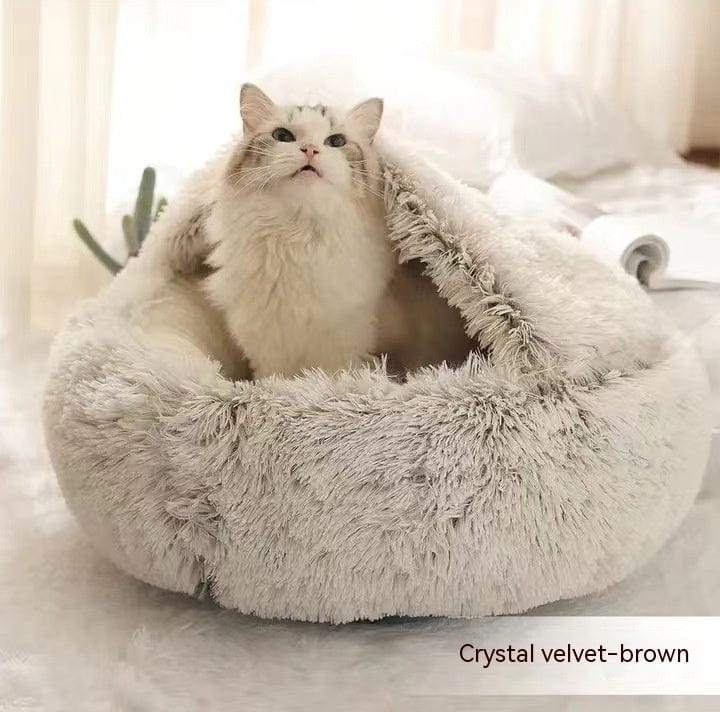 fashion novaa pet Coffee short plush 2 In 1 Dog And Cat Bed Pet Winter Bed Round Plush Warm Bed House Soft Long Plush Pets Bed Pet Products