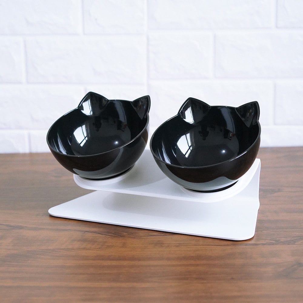 Cat Double Bowl Cat Food Bowl Protects Cervical Vertebra pet Vismera Double black