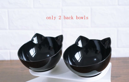 New Inclined Food Cat Ear Oblique Mouth Transparent Single Pet Bowl pet Vismera Double Black Q1pcs