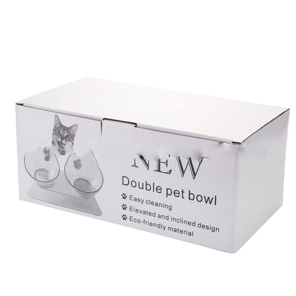 Non Slip Double Cat Bowl With Raised Stand Pet Food Cat Feeder Protect Cervical Vertebra Dog Bowl Transparent Pet Products pet Vismera Double bowl box