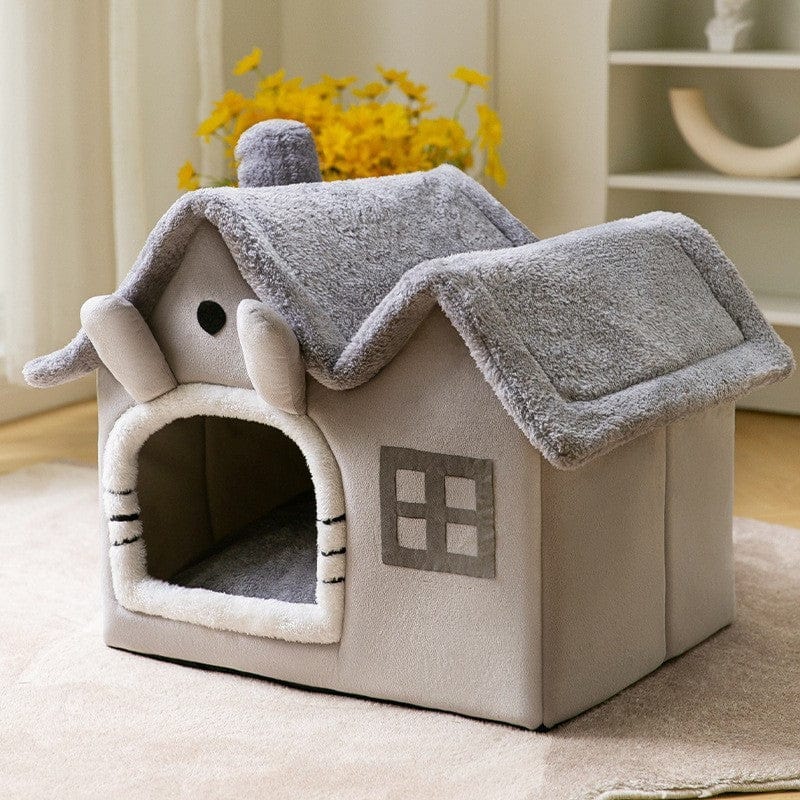 Foldable Dog House Pet Cat Bed Winter Dog Villa Sleep Kennel Removable Nest Warm Enclosed Cave Sofa Pets Supplies pet Vismera Double top grey torso Large