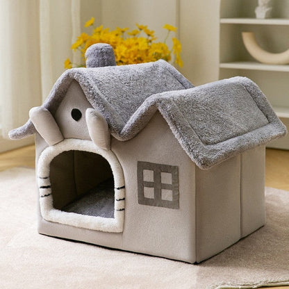 Foldable Dog House Pet Cat Bed Winter Dog Villa Sleep Kennel Removable Nest Warm Enclosed Cave Sofa Pets Supplies pet Vismera Double top grey torso Large