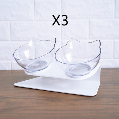 Non Slip Double Cat Bowl With Raised Stand Pet Food Cat Feeder Protect Cervical Vertebra Dog Bowl Transparent Pet Products pet Vismera Double transparent and box3pcs