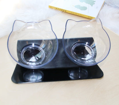Cat Double Bowl Cat Food Bowl Protects Cervical Vertebra pet Vismera Double transparent black base