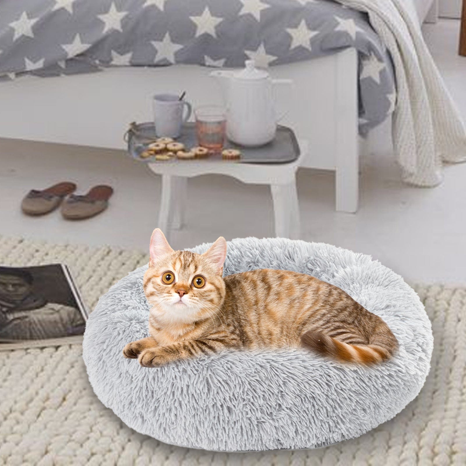 Fluffy Donut Dog Bed Warm Soft Long Plush Pet Cushion Dog House Cat Bed Washable Pet Sofa Mat Calming Samll Large Dog Beds pet Vismera