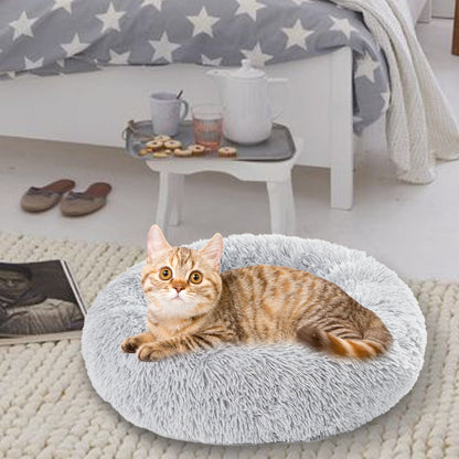 Fluffy Donut Dog Bed Warm Soft Long Plush Pet Cushion Dog House Cat Bed Washable Pet Sofa Mat Calming Samll Large Dog Beds pet Vismera