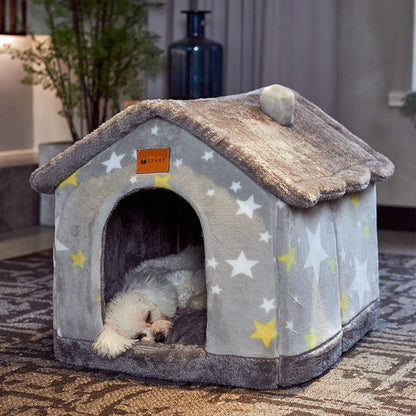 Foldable Dog House Pet Cat Bed Winter Dog Villa Sleep Kennel Removable Nest Warm Enclosed Cave Sofa Pets Supplies pet Vismera