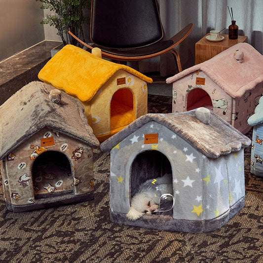 Foldable Dog House Pet Cat Bed Winter Dog Villa Sleep Kennel Removable Nest Warm Enclosed Cave Sofa Pets Supplies pet Vismera