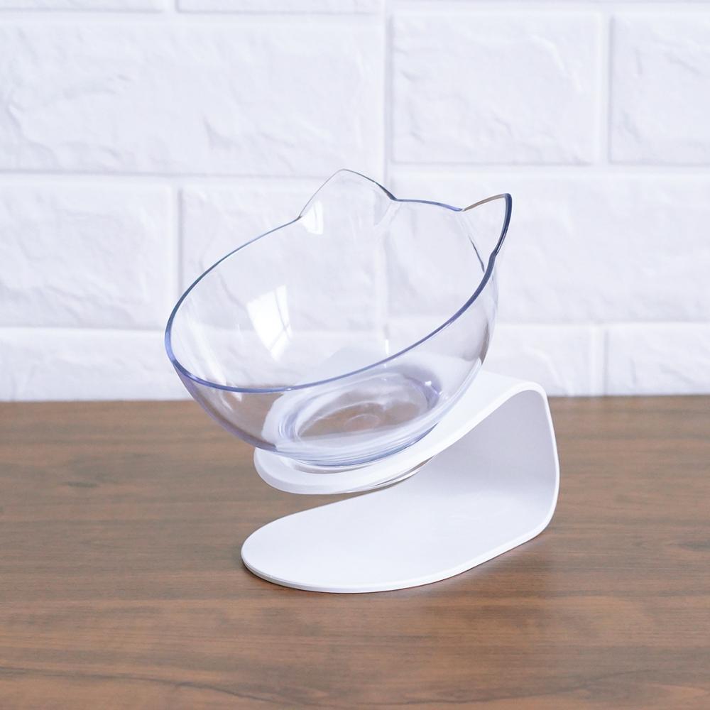 New Inclined Food Cat Ear Oblique Mouth Transparent Single Pet Bowl pet Vismera G Q1pc