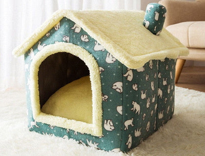 Foldable Dog House Pet Cat Bed Winter Dog Villa Sleep Kennel Removable Nest Warm Enclosed Cave Sofa Pets Supplies pet Vismera Green bear den Large