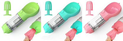 Pet Water Bottle Feeder Bowl Garbage Bag Storage Portable Pet Outdoor Travel 3 In 1 Dog Water Bottle pet Vismera Green blue pink 300ml